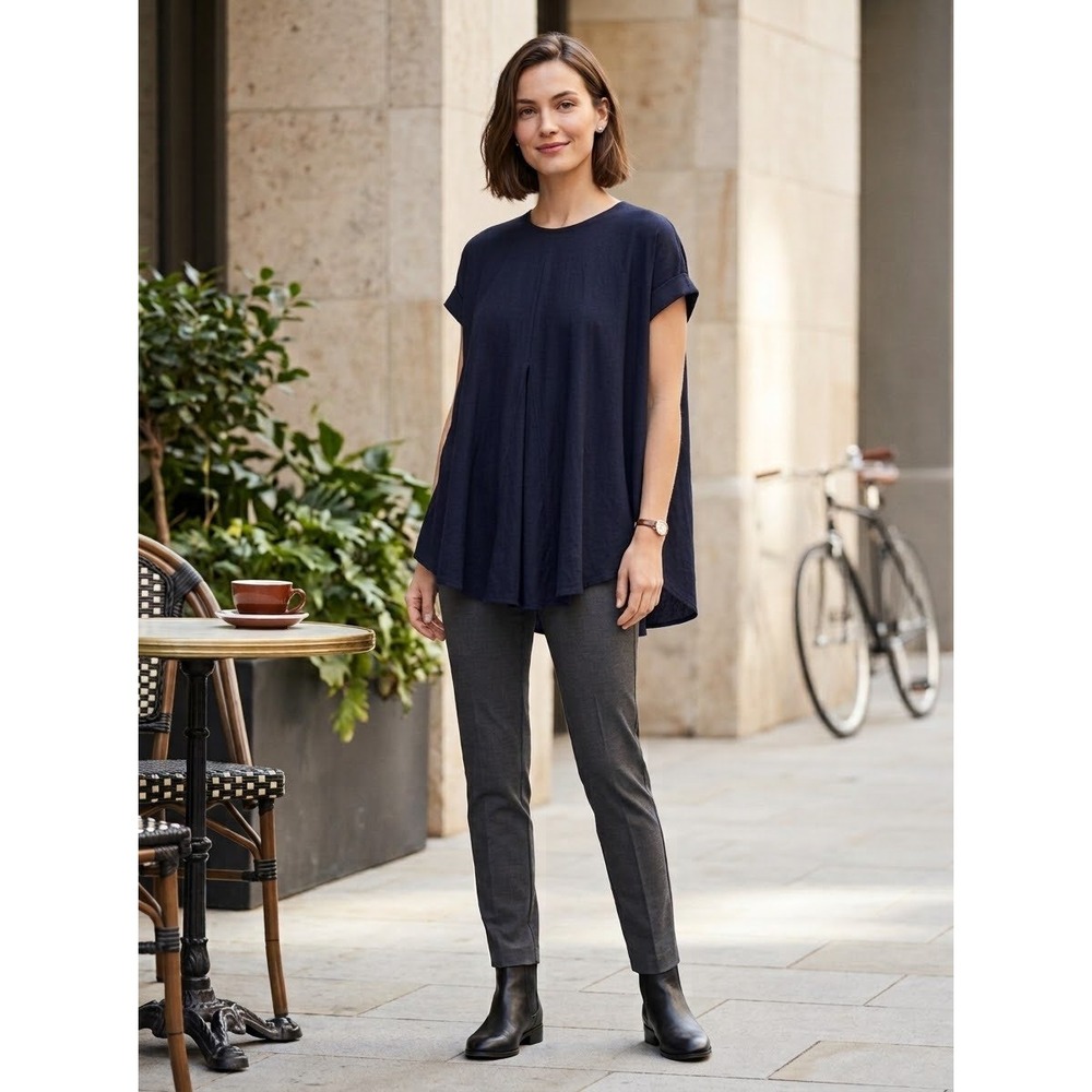 Pleated Batwing COS Navy Blue 100% Wool Knit Top Size XS Extra Small